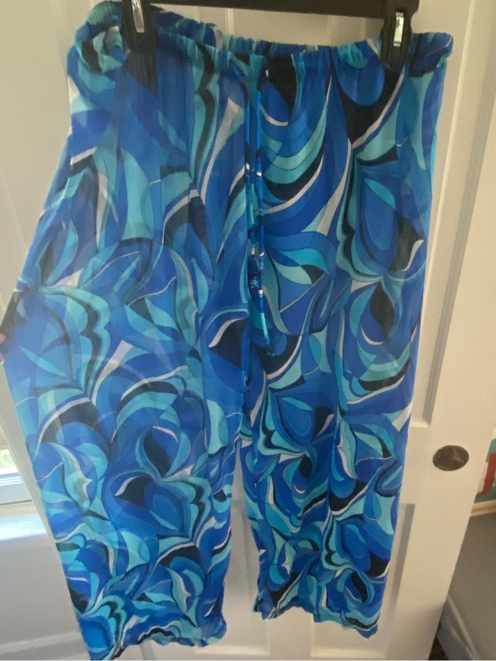 Blue Swirl Print Wide-Leg Pants Beach Coverup